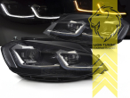 Halogen, LED, dynamischer LED Blinker, schwarz, mit chrom Leiste, Abblendlicht H7 / Fernlicht H7, zusätzlich LED Fernlicht, elektrisch verstellbar - Stellmotor integriert, Eintragungsfrei / mit E-Prüfzeichen, Eintragungsfrei / mit R87 Zulassung als Tagfahrlicht